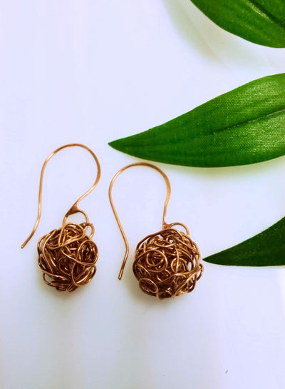 Copper squiggle ball earrings - LB Designs