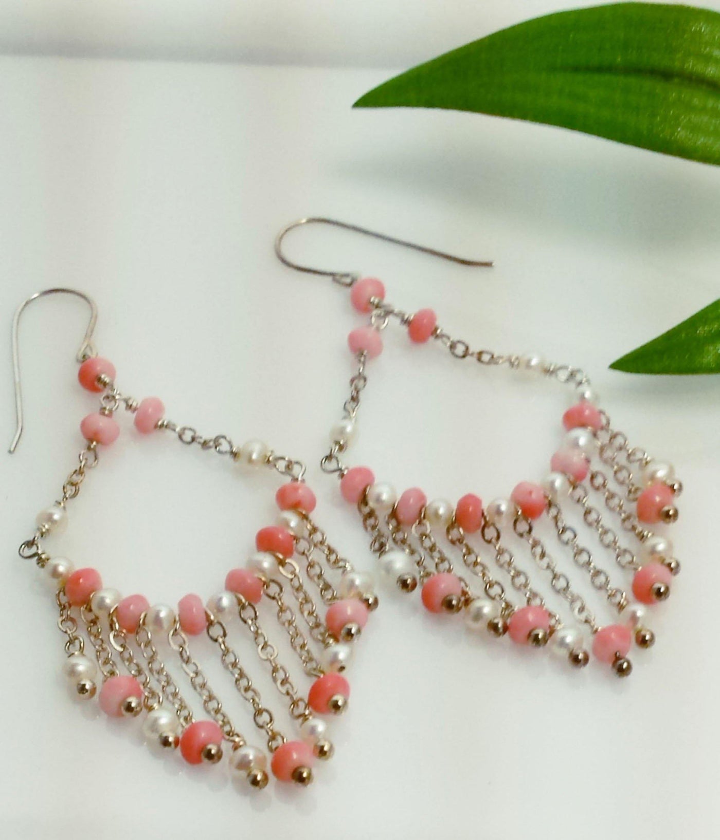 Stylish silver and pearl chandelier earrings - LB Designs