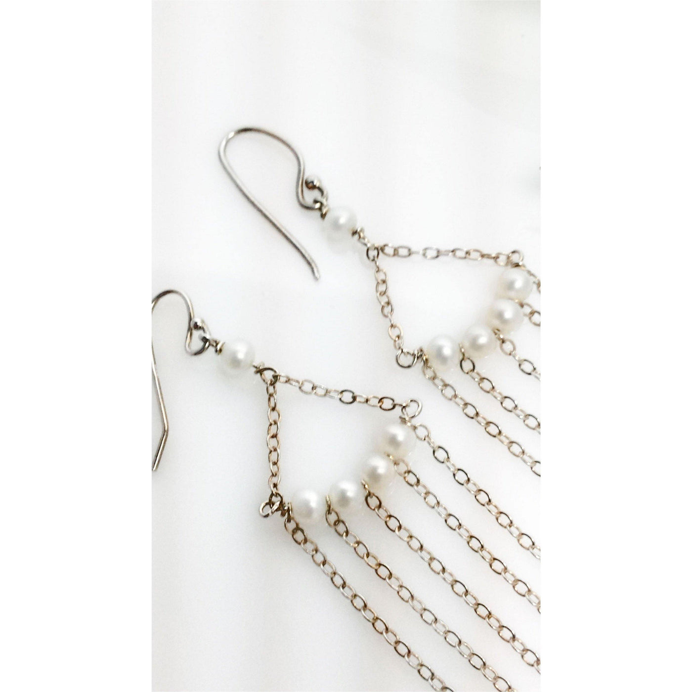 Pearl and sterling chain chandelier earrings - LB Designs