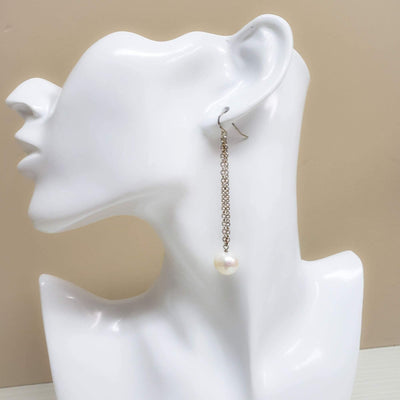 Elegant  white pearl  sterling dangle earrings - LB Designs
