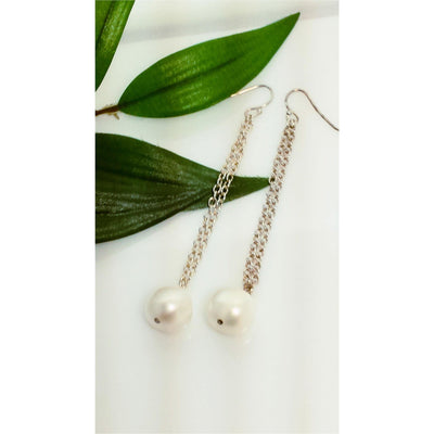 Elegant  white pearl  sterling dangle earrings - LB Designs