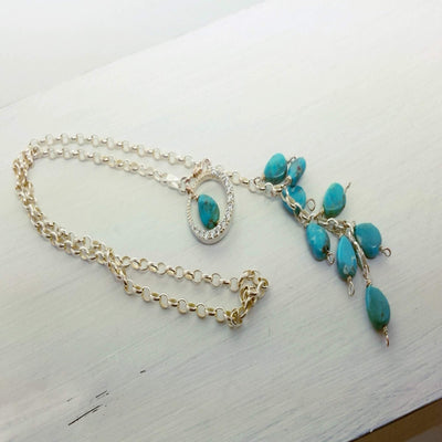 Turquoise  and sterling silver Lariat Necklace - LB Designs