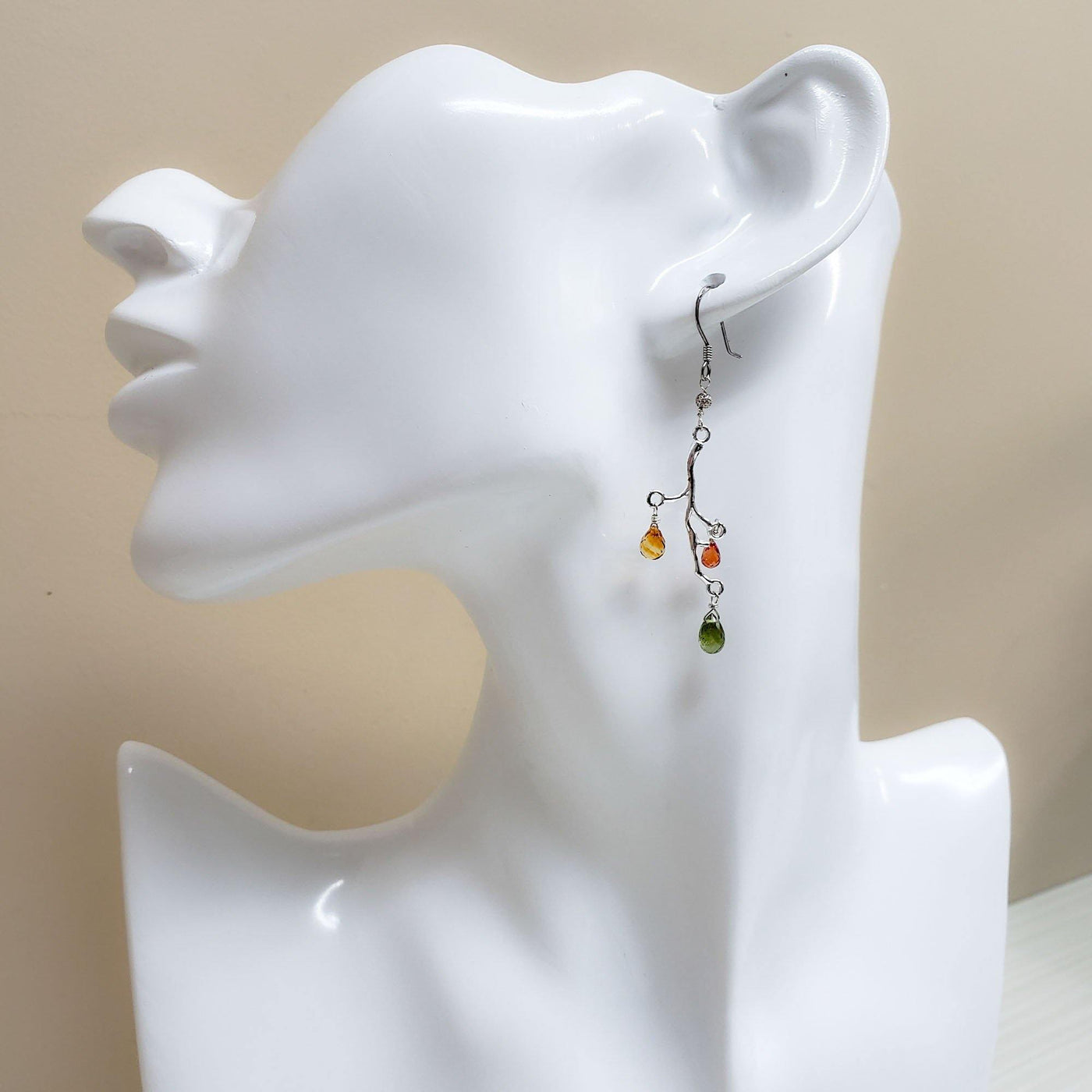 Natural Faceted Multicolor Sapphire Sterling Silver branch earrings - LB Designs