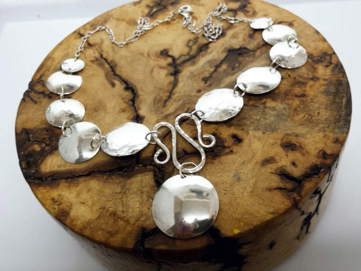 Sterling silver hammered disc necklace - LB Designs