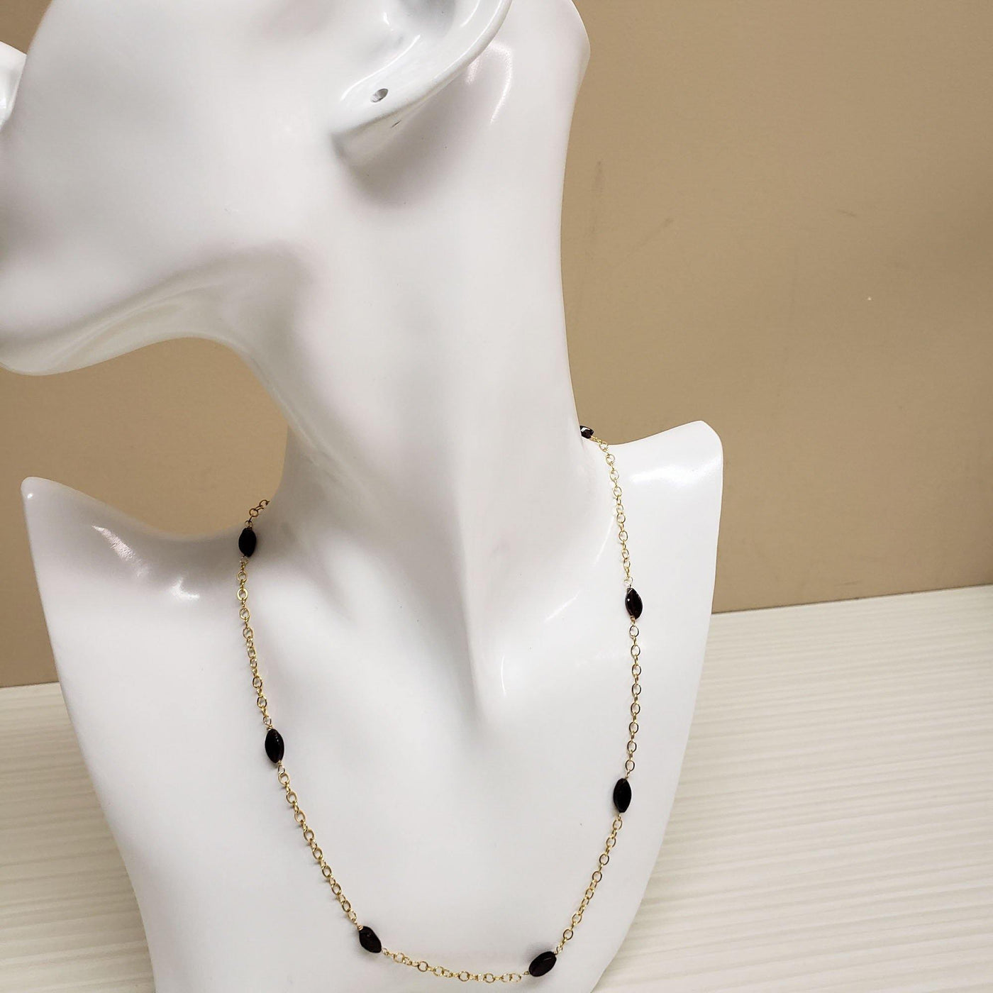 Gold-filled marquise cut garnet necklace - LB Designs