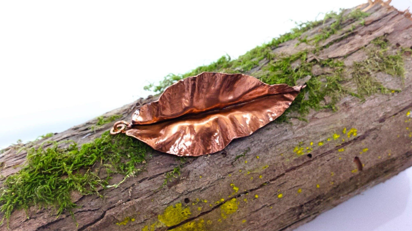 Large copper forged leaf pendant - LB Designs