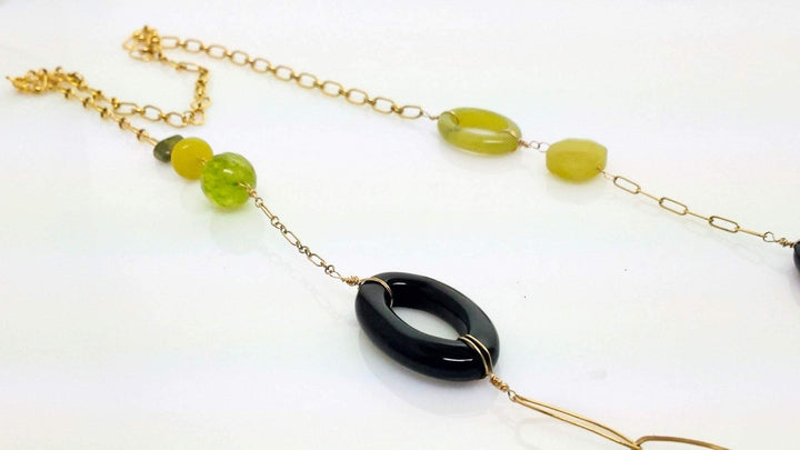 Jade peridot and Onyx multi chain necklace - LB Designs