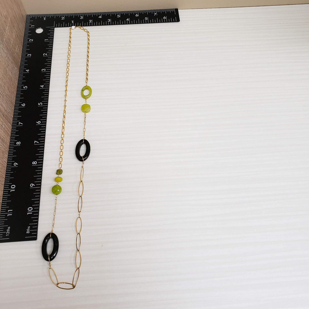 Jade peridot and Onyx multi chain necklace - LB Designs