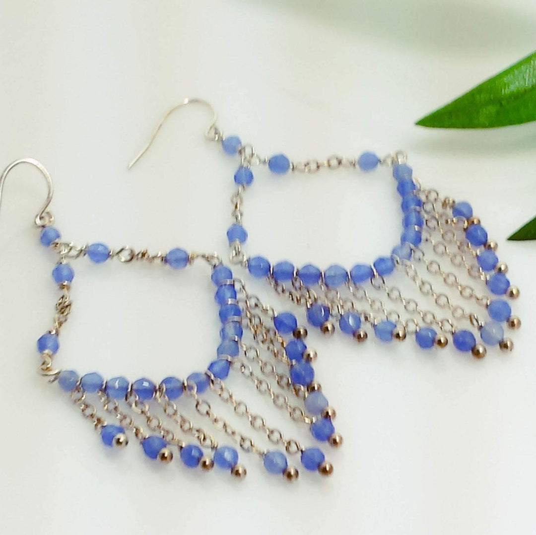 Blue chalcedony chandelier earrings - LB Designs