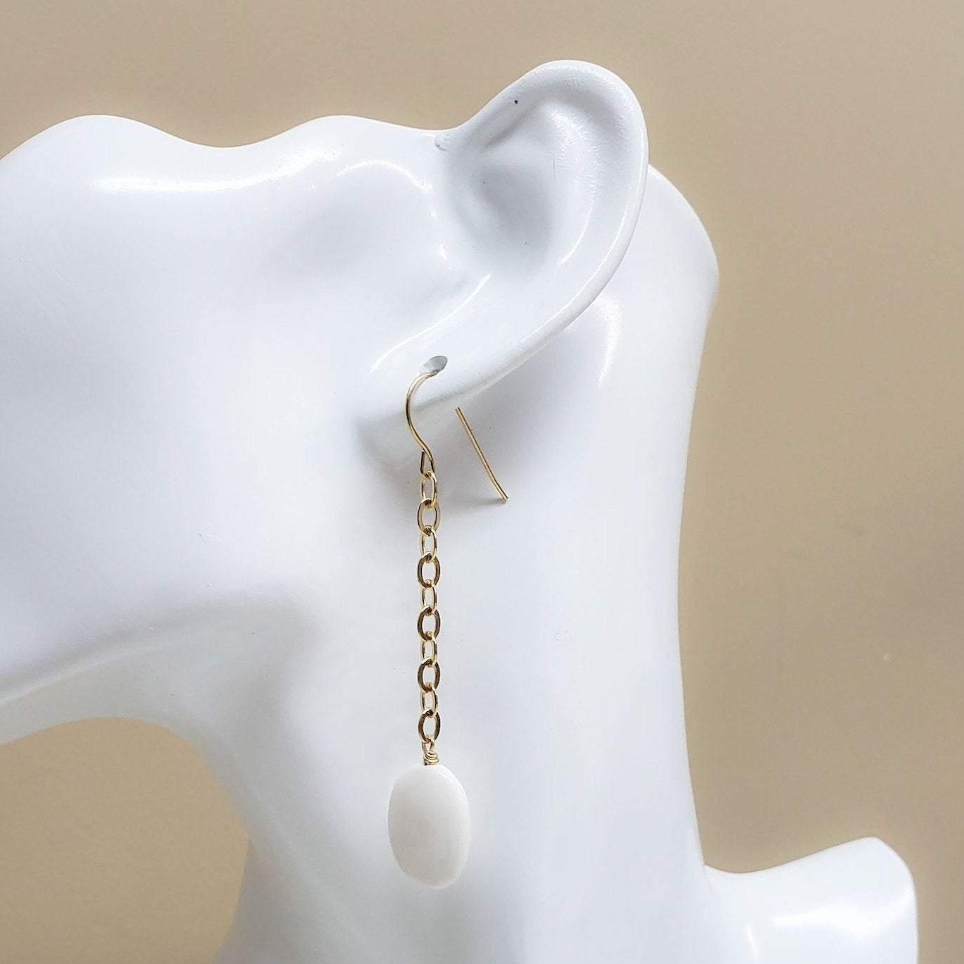 White Jade and gold dangle earrings - LB Designs