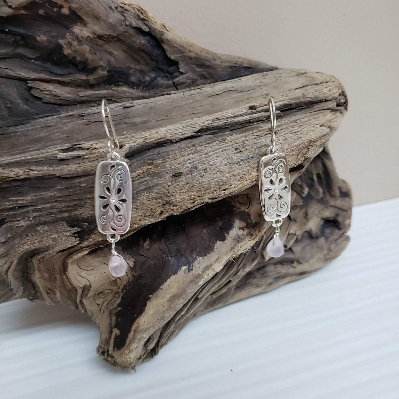Rose Quartz silver earrings - LB Designs