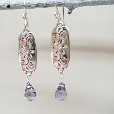 Amethyst and diamond silver earrings - LB Designs