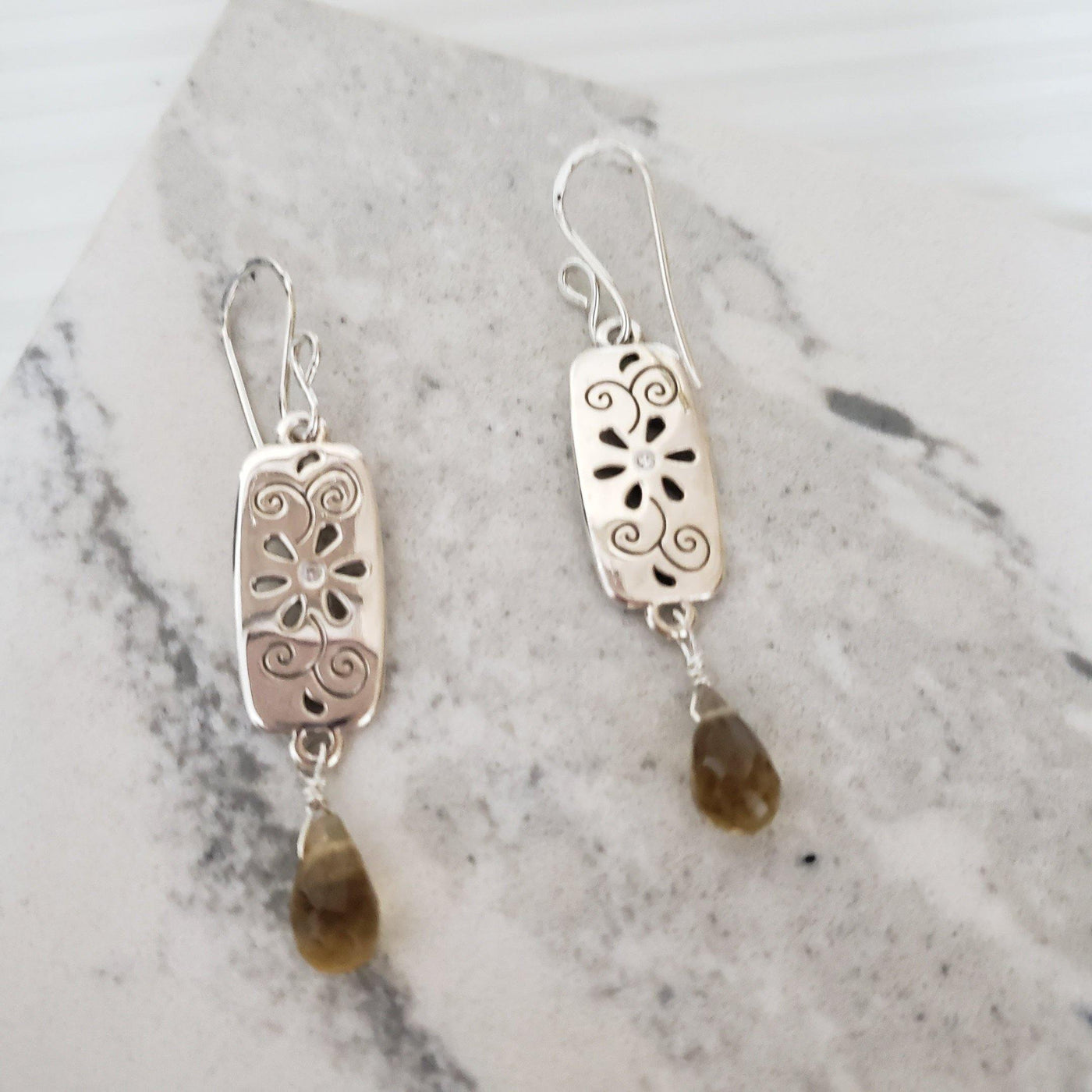 Golden citrine briolette silver earrings - LB Designs