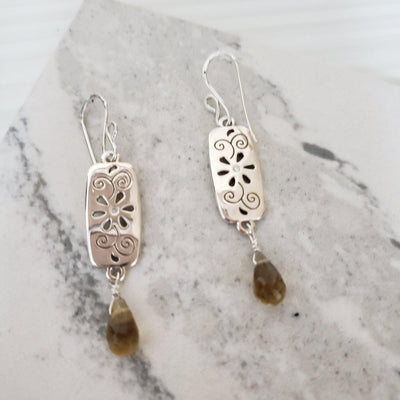 Golden citrine briolette silver earrings - LB Designs
