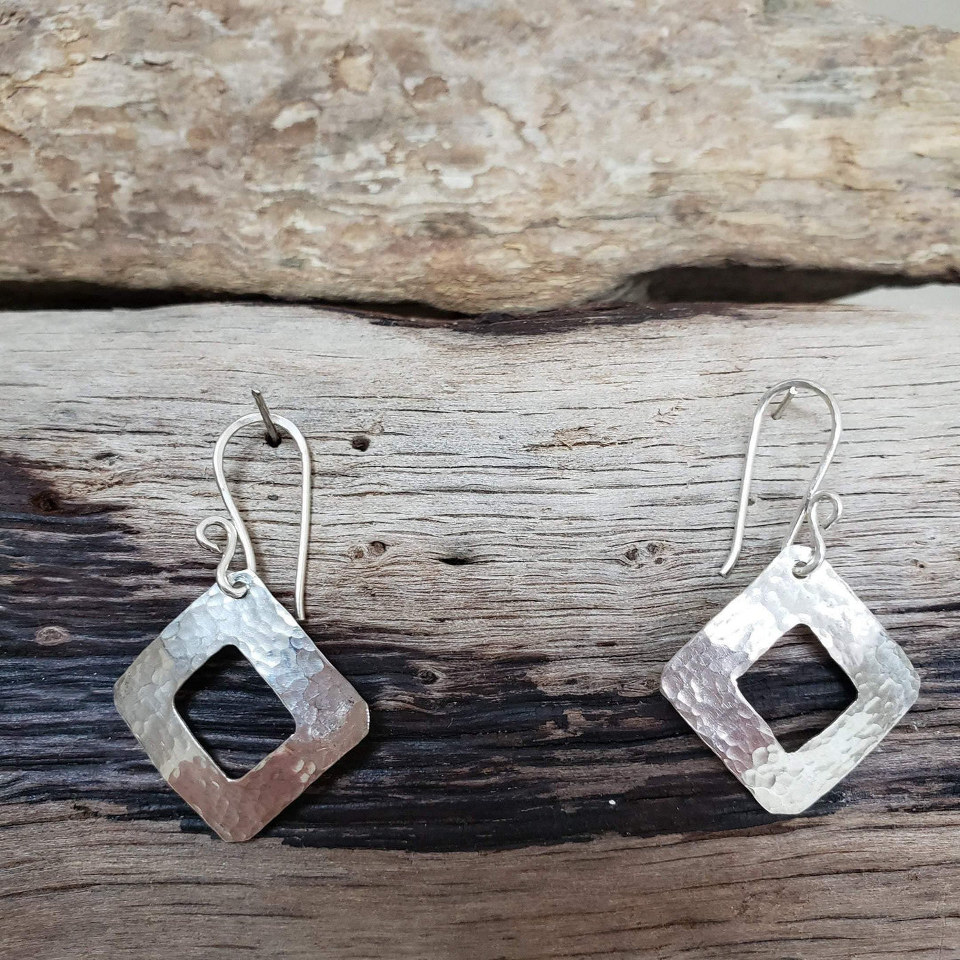 Sterling silver geometric hammered earrings - LB Designs