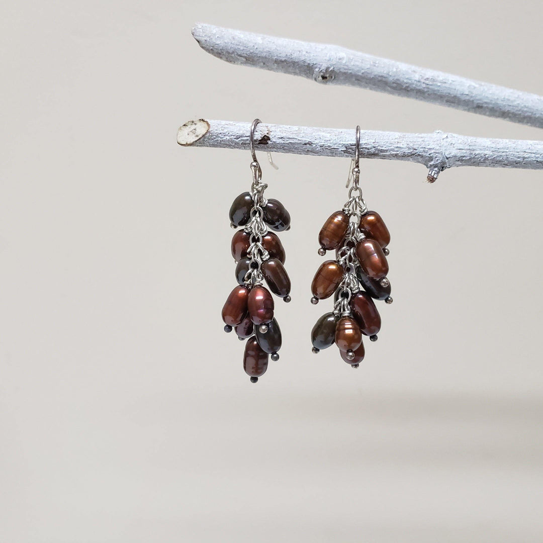 Grape vine pearl cluster earrings - LB Designs
