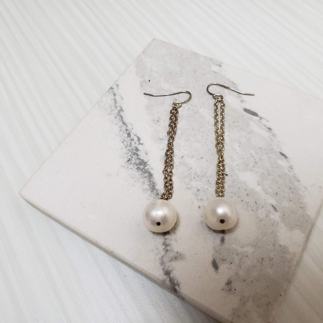 Elegant  white pearl  sterling dangle earrings - LB Designs