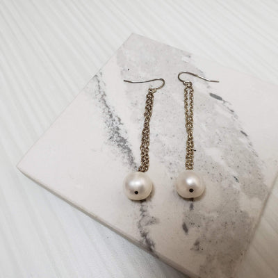 Elegant  white pearl  sterling dangle earrings - LB Designs