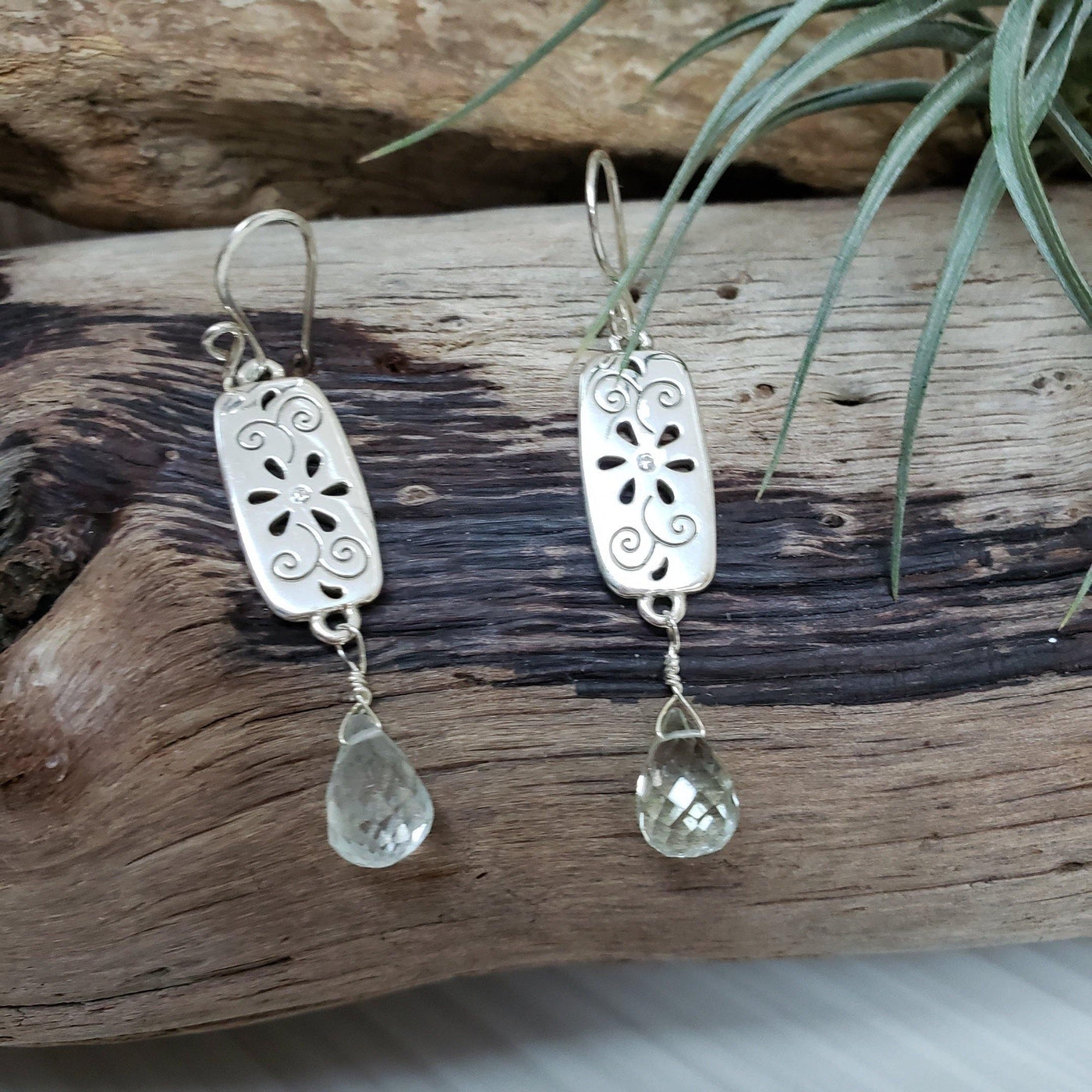Green amethyst silver earrings - LB Designs