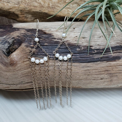 Pearl and sterling chain chandelier earrings - LB Designs
