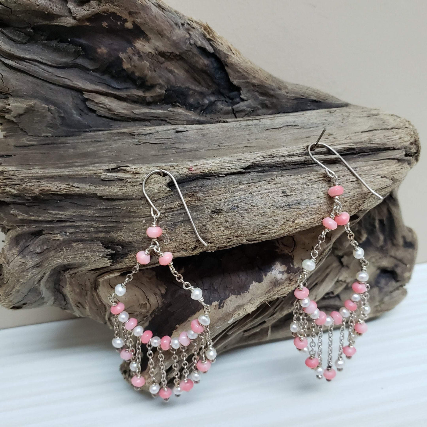 Stylish silver and pearl chandelier earrings - LB Designs