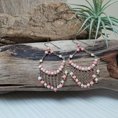 Stylish silver and pearl chandelier earrings - LB Designs