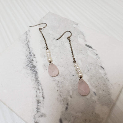 Rose quartz and pearl  earrings - LB Designs
