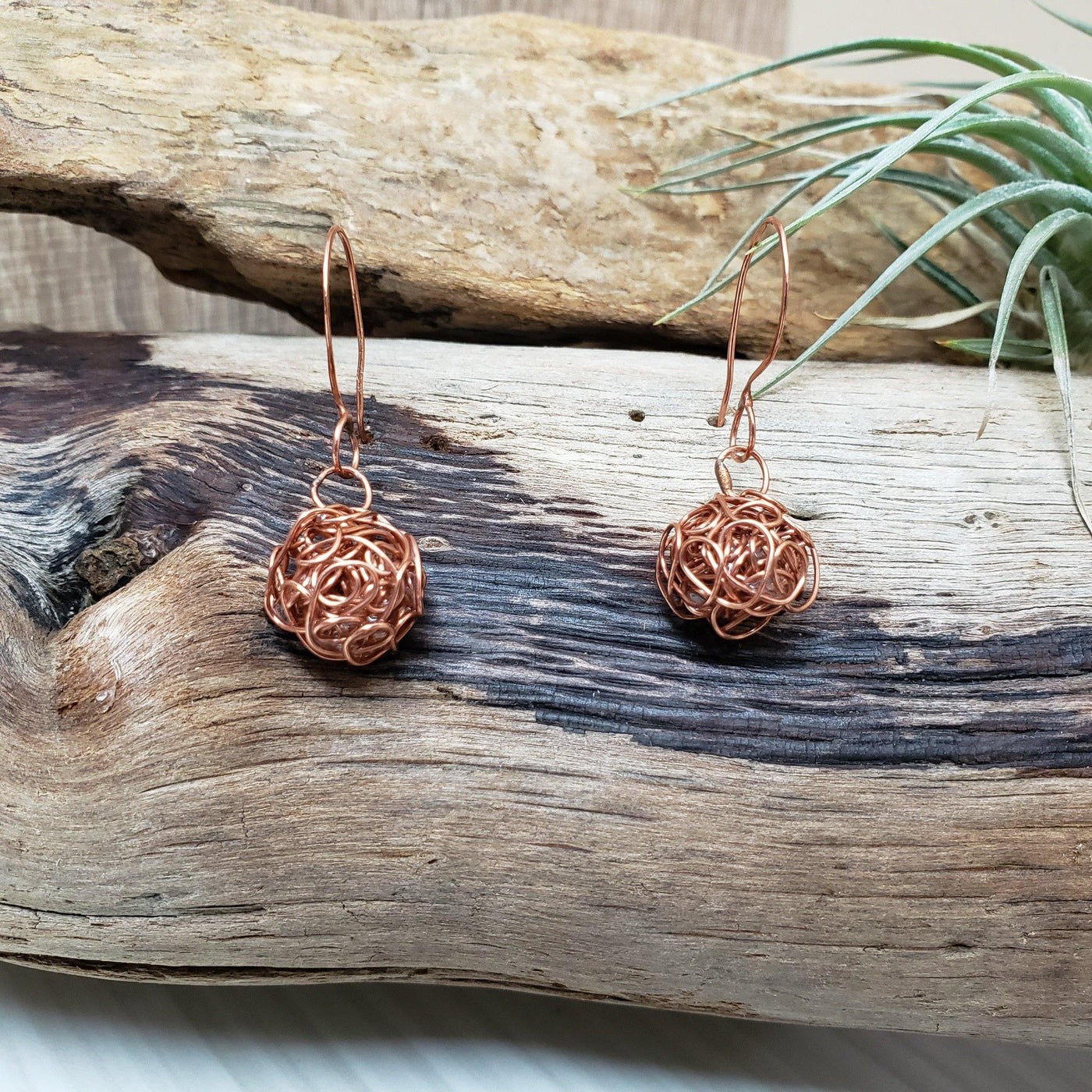 Copper squiggle ball earrings - LB Designs
