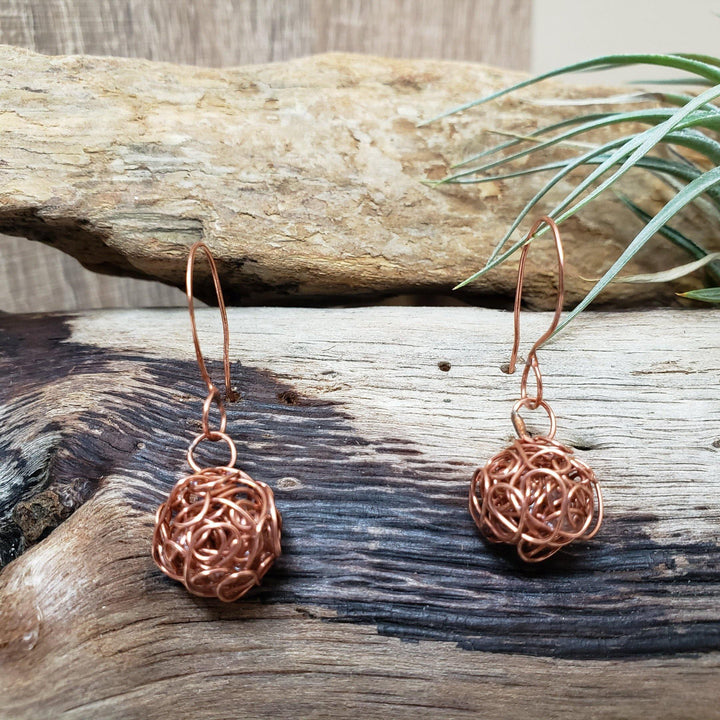 Copper squiggle ball earrings - LB Designs