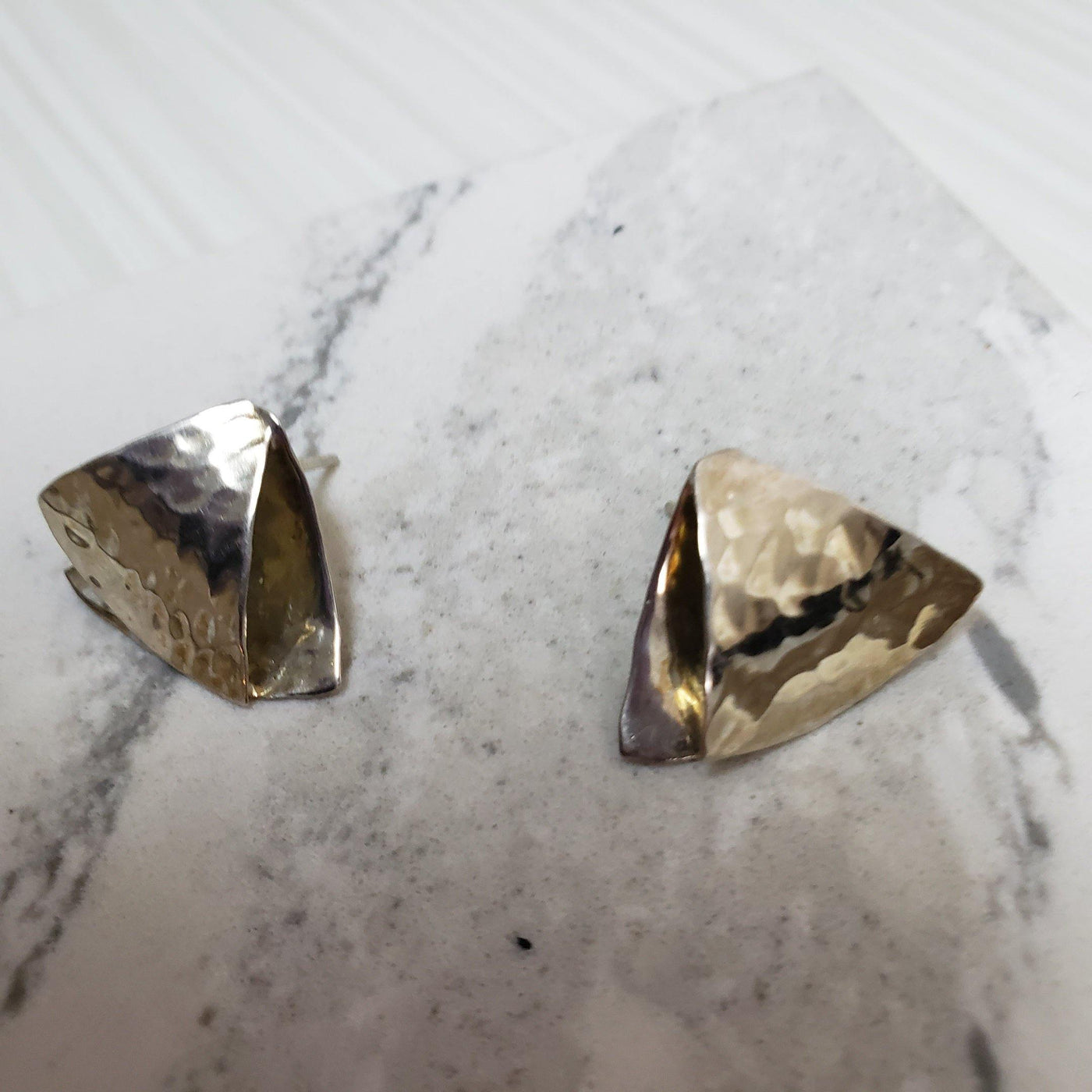 Hammered triangle  silver stylish earrings - LB Designs