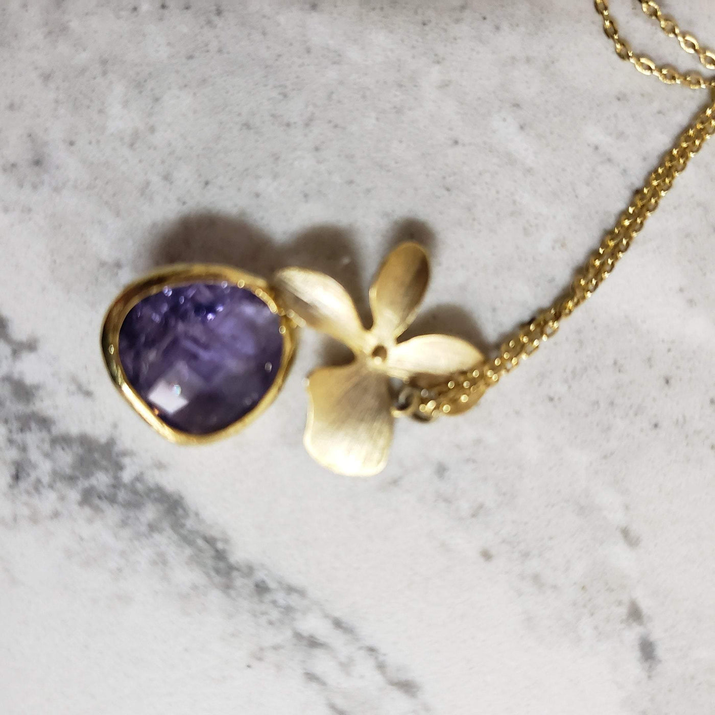 Gold-filled amethyst flower drop necklace - LB Designs