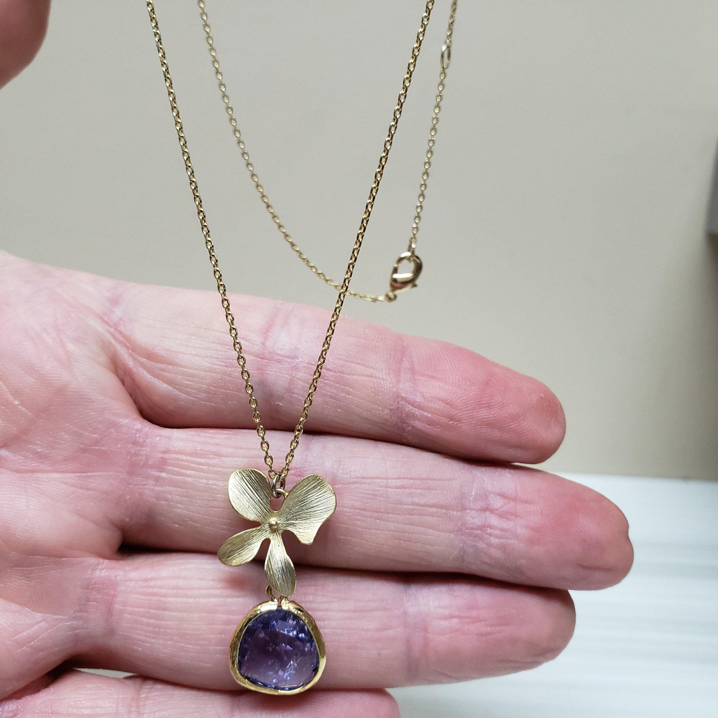 Gold-filled amethyst flower drop necklace - LB Designs