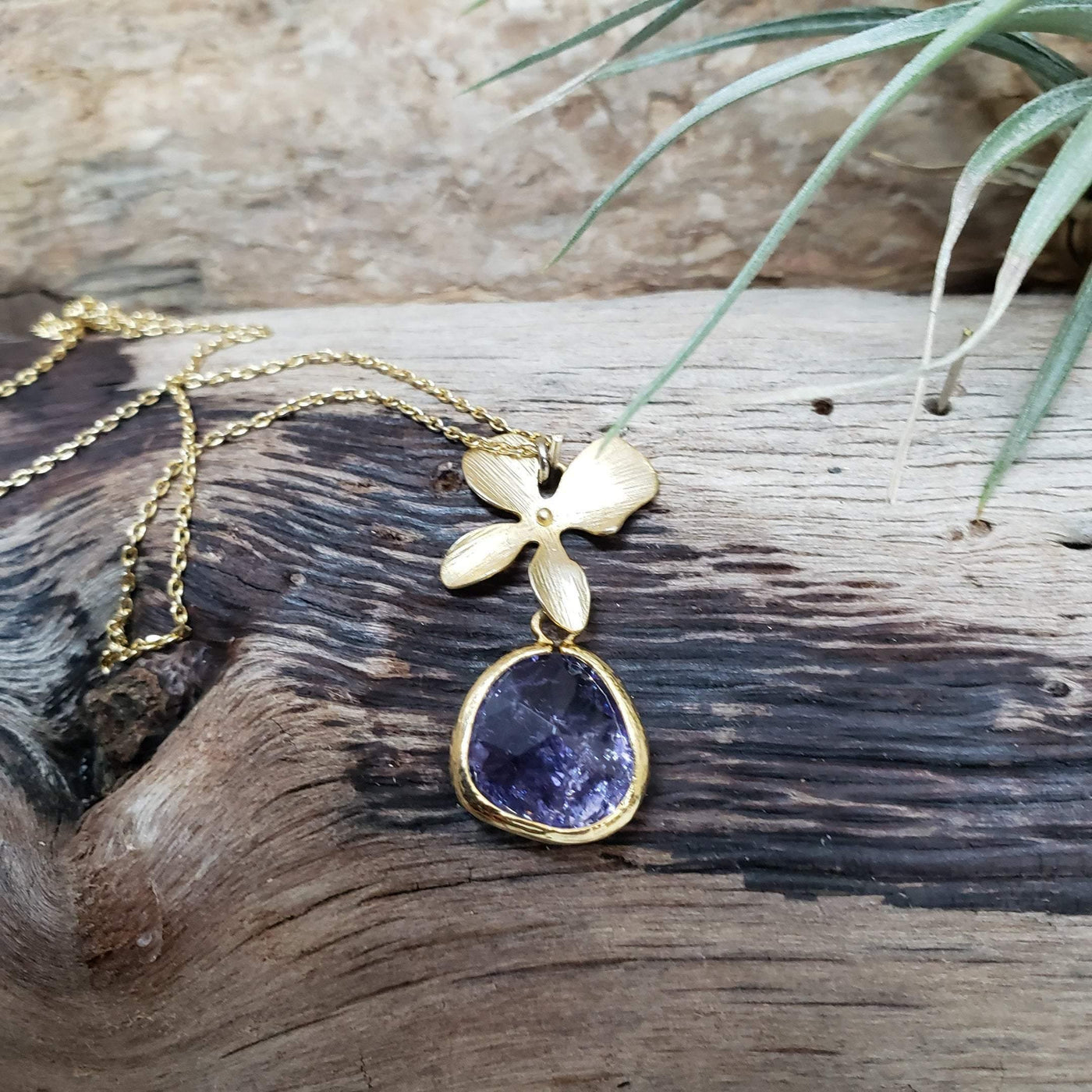 Gold-filled amethyst flower drop necklace - LB Designs