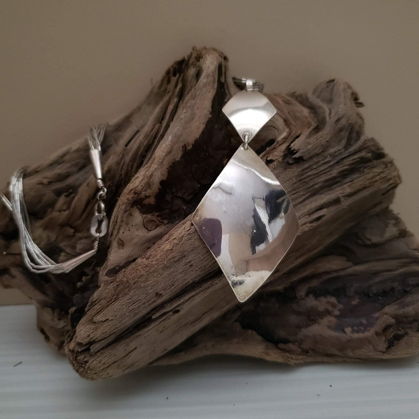 Sterling Silver Geometric Diamond Shape Pendant Necklace - LB Designs