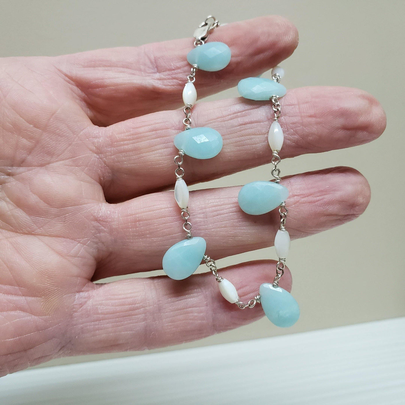 Blue chalcedony and silver bracelet - LB Designs