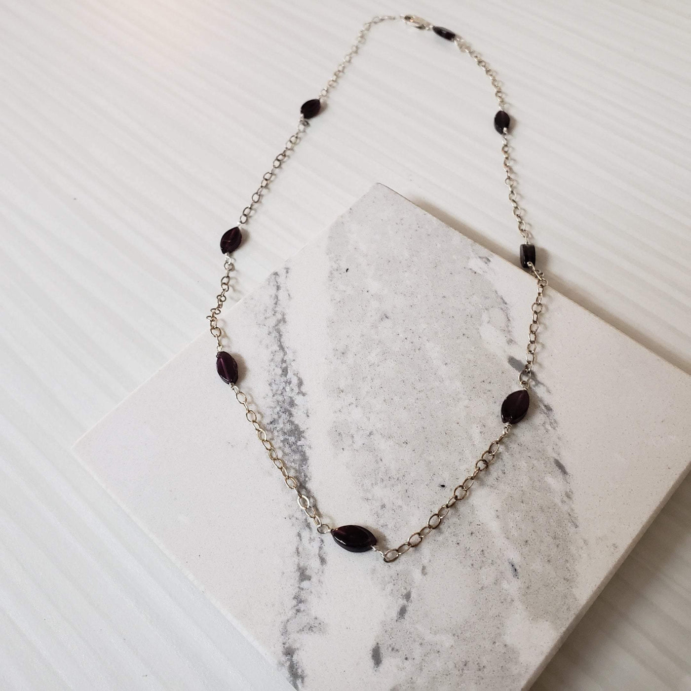 Sterling silver garnet minimalist necklace - LB Designs