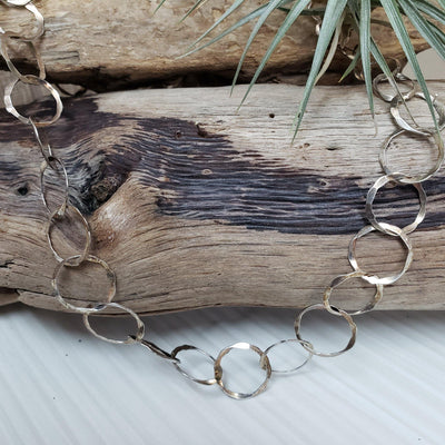 Long forged silver hammer link necklace - LB Designs