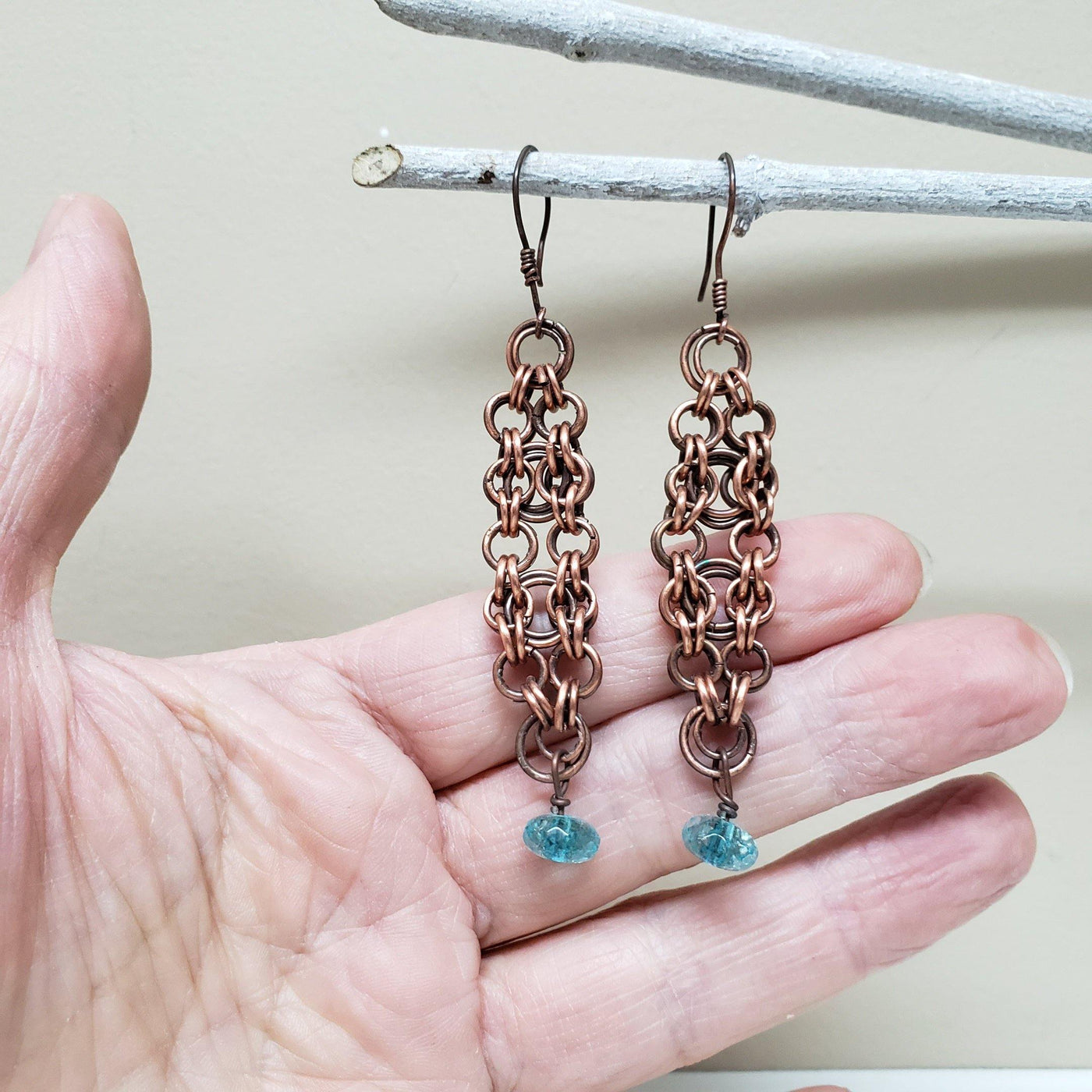 Copper and  Chainmaille Dangle Earrings - LB Designs