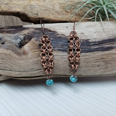 Copper and  Chainmaille Dangle Earrings - LB Designs