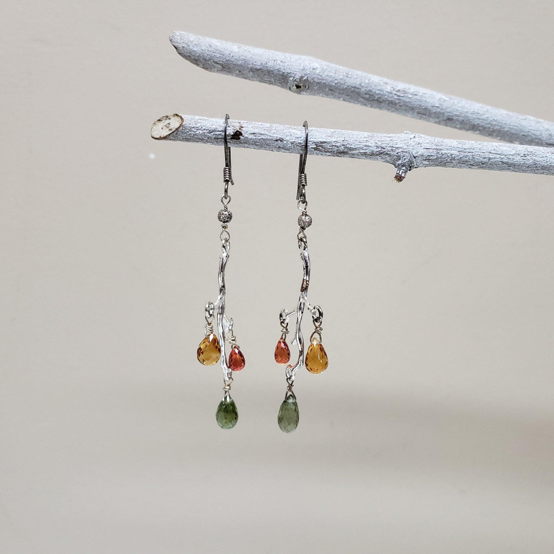 Natural Faceted Multicolor Sapphire Sterling Silver branch earrings - LB Designs