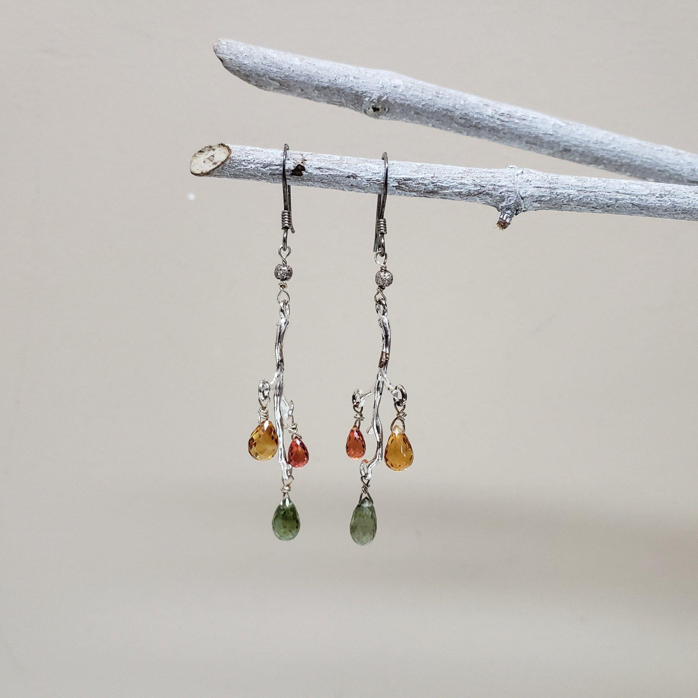 Natural Faceted Multicolor Sapphire Sterling Silver branch earrings - LB Designs