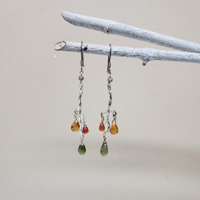 Natural Faceted Multicolor Sapphire Sterling Silver branch earrings - LB Designs