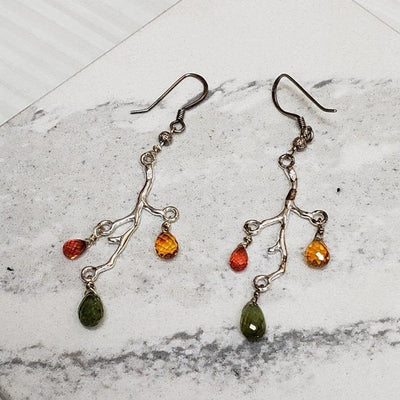 Natural Faceted Multicolor Sapphire Sterling Silver branch earrings - LB Designs
