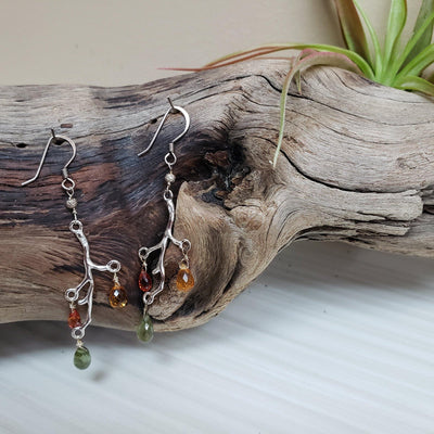 Natural Faceted Multicolor Sapphire Sterling Silver branch earrings - LB Designs