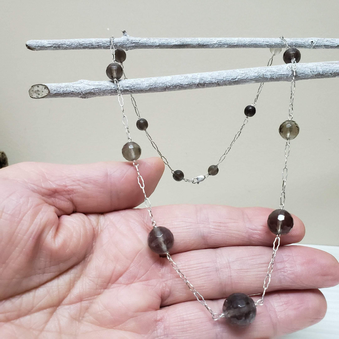 Smokey topaz and silver necklace - LB Designs