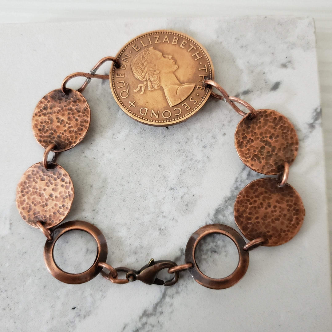 Copper coin & hammered disc bracelet - LB Designs