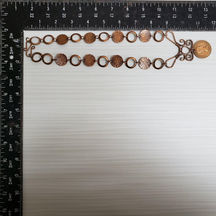 Hammered copper scroll coin necklace - LB Designs