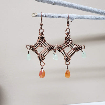 Copper Celtic weave dangle earrings - LB Designs