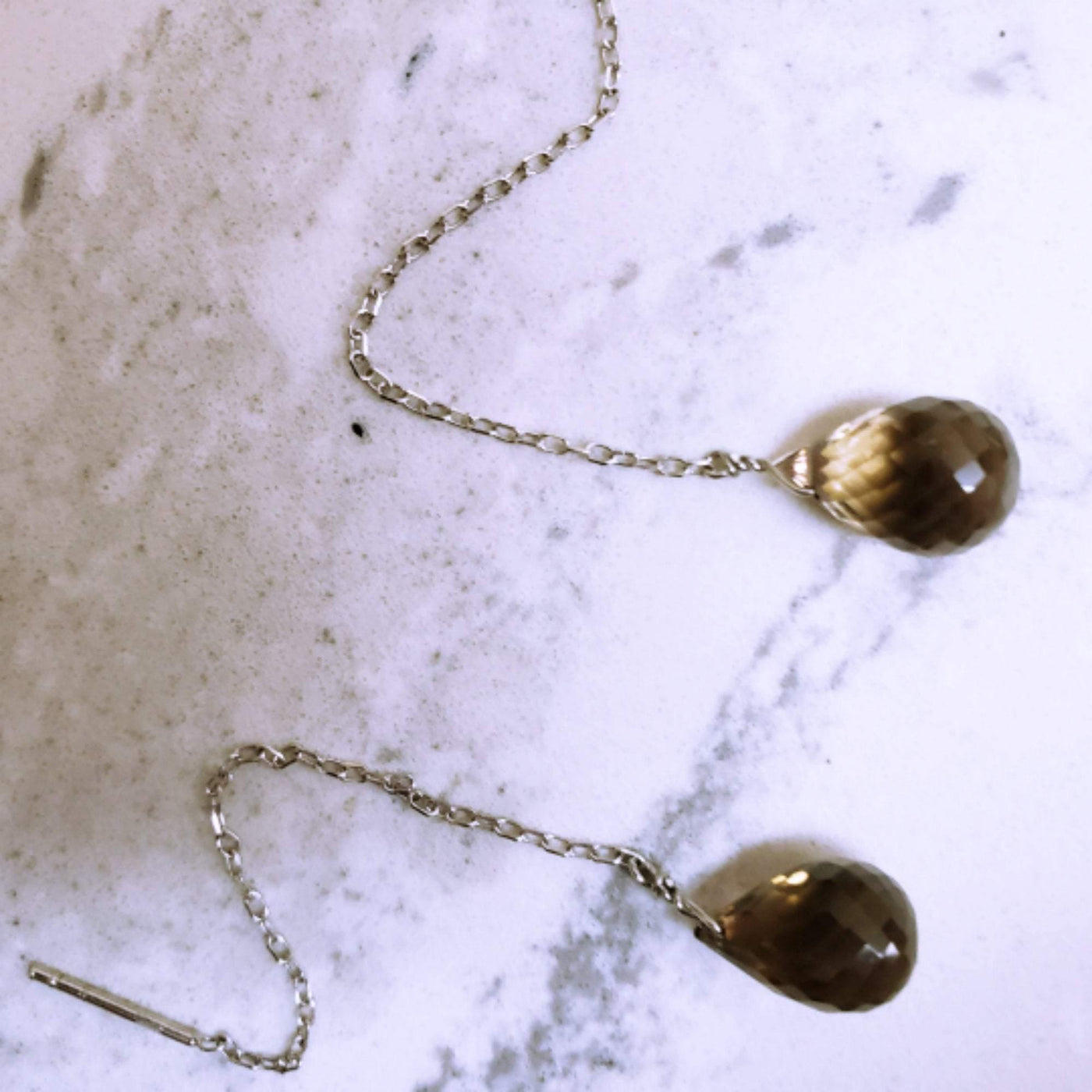 Smokey quartz  threader earrings - LB Designs