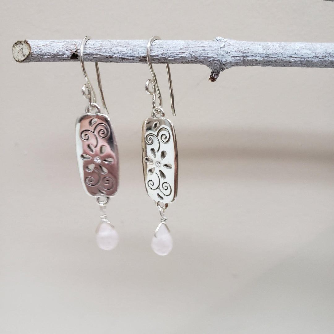 Rose Quartz silver earrings - LB Designs